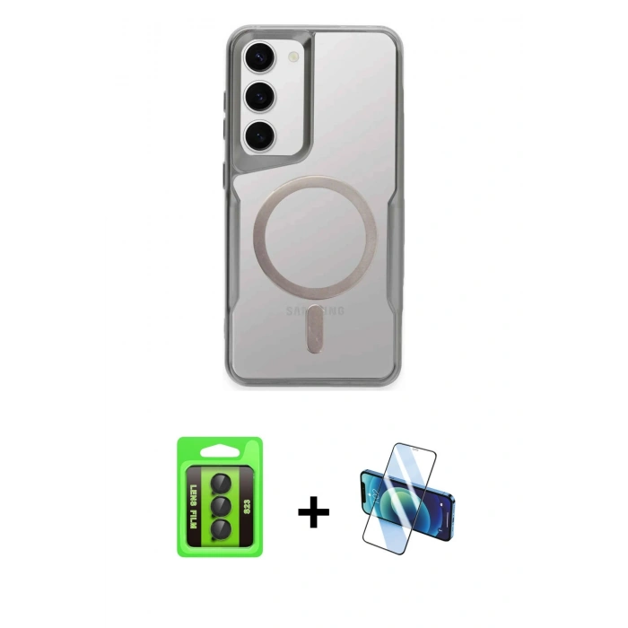 MARSİLYAN™- Galaxy S23 Kılıf Yadigar Klasik Özel Seri - Siyah 3D Antistatik Seramik Nano Ekran Koruyucu + Raze Metal Kamera Lens - SH