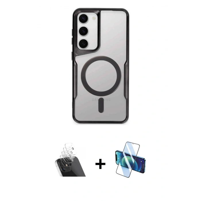 MARSİLYAN™- Galaxy S23 Kılıf Yadigar Klasik Özel Seri - Siyah 3D Antistatik Seramik Nano Ekran Koruyucu + Kamera Lens Koruma Cam - SF