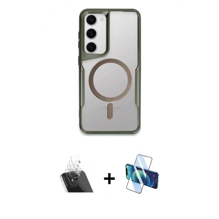 MARSİLYAN™- Galaxy S23 Kılıf Yadigar Klasik Özel Seri - Siyah 3D Antistatik Seramik Nano Ekran Koruyucu + Kamera Lens Koruma Cam - SF
