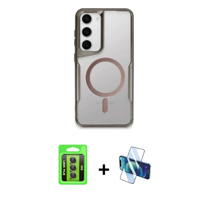 MARSİLYAN™- Galaxy S23 Kılıf Yadigar Klasik Özel Seri - Siyah 3D Antistatik Seramik Nano Ekran Koruyucu + Raze Metal Kamera Lens - GI