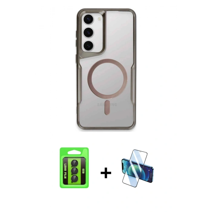 MARSİLYAN™- Galaxy S23 Kılıf Yadigar Klasik Özel Seri - Siyah 3D Antistatik Seramik Nano Ekran Koruyucu + Raze Metal Kamera Lens - SH