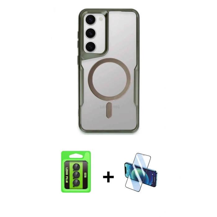 MARSİLYAN™- Galaxy S23 Kılıf Yadigar Klasik Özel Seri - Siyah 3D Antistatik Seramik Nano Ekran Koruyucu + Raze Metal Kamera Lens - SH