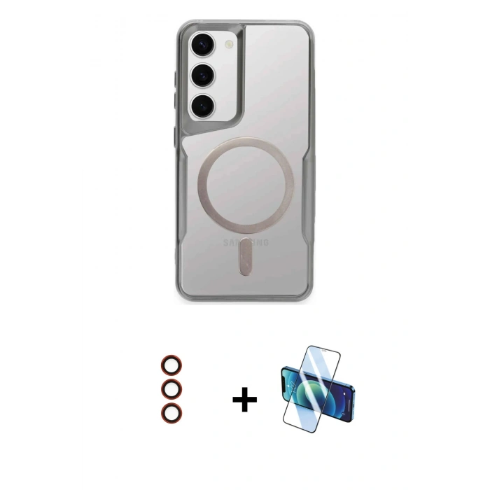 MARSİLYAN™- Galaxy S23 Kılıf Yadigar Klasik Özel Seri - Siyah 3D Antistatik Seramik Nano Ekran Koruyucu + Metal Kamera Lens - KI