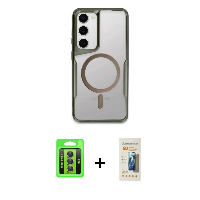 MARSİLYAN™- Galaxy S23 Kılıf Yadigar Klasik Özel Seri - Siyah 6D Mat Seramik Hayalet Nano Ekran Koruyucu + Raze Metal Kamera Lens - GI