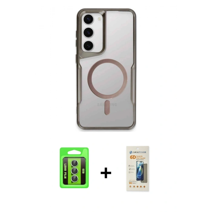 MARSİLYAN™- Galaxy S23 Kılıf Yadigar Klasik Özel Seri - Siyah 6D Mat Seramik Hayalet Nano Ekran Koruyucu + Raze Metal Kamera Lens - YL