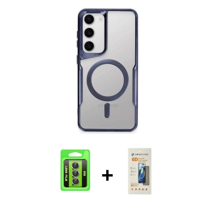 MARSİLYAN™- Galaxy S23 Kılıf Yadigar Klasik Özel Seri - Siyah 6D Mat Seramik Hayalet Nano Ekran Koruyucu + Raze Metal Kamera Lens - GI