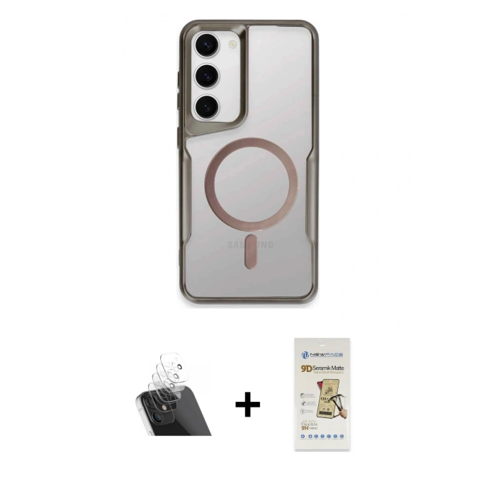 MARSİLYAN™- Galaxy S23 Kılıf Yadigar Klasik Özel Seri - Siyah Mat Seramik Nano Ekran Koruyucu + Kamera Lens Koruma Cam - SF
