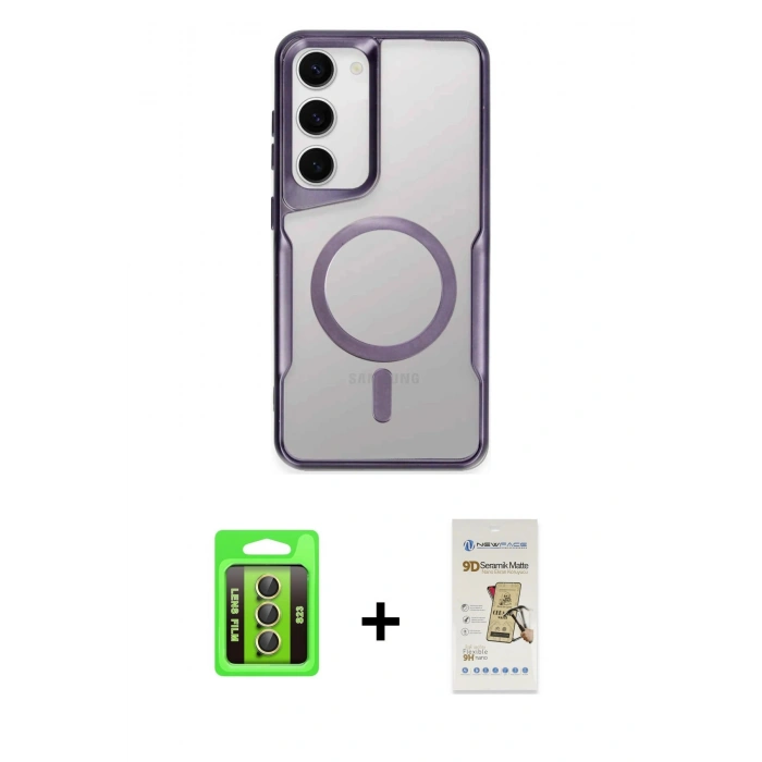 MARSİLYAN™- Galaxy S23 Kılıf Yadigar Klasik Özel Seri - Siyah Mat Seramik Nano Ekran Koruyucu + Raze Metal Kamera Lens - SI