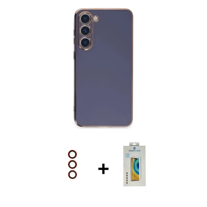 MARSİLYAN™- Galaxy S23 Kılıf Yankı Serisi - Şeffaf Polymer Nano Ekran Koruyucu + Metal Kamera Lens - KI