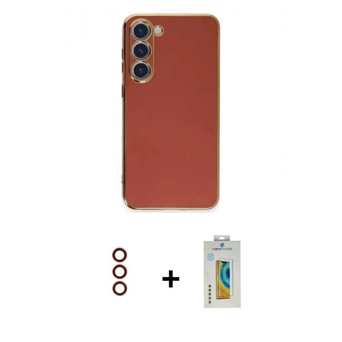 MARSİLYAN™- Galaxy S23 Kılıf Yankı Serisi - Şeffaf Polymer Nano Ekran Koruyucu + Metal Kamera Lens - KI