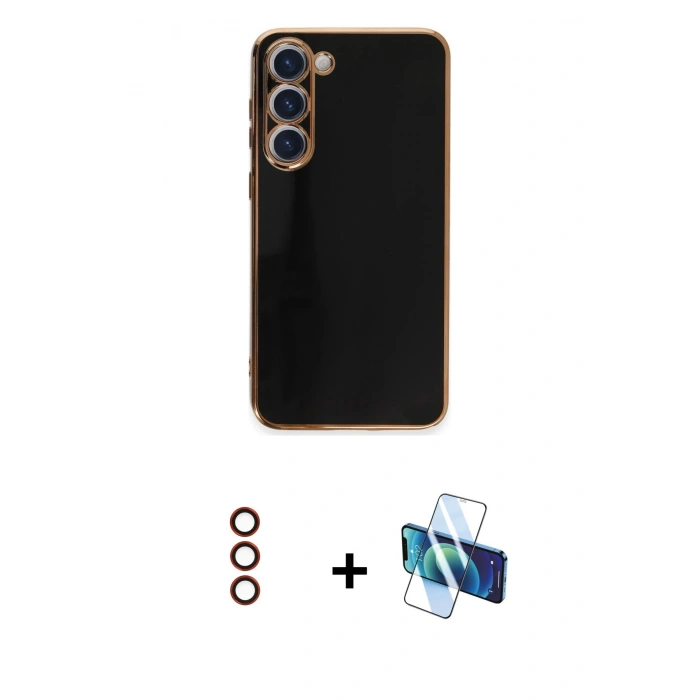 MARSİLYAN™- Galaxy S23 Kılıf Yankı Serisi - Siyah 3D Antistatik Seramik Nano Ekran Koruyucu + Metal Kamera Lens - KI