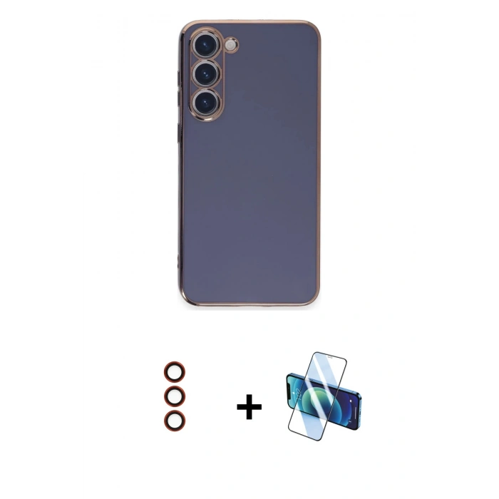 MARSİLYAN™- Galaxy S23 Kılıf Yankı Serisi - Siyah 3D Antistatik Seramik Nano Ekran Koruyucu + Metal Kamera Lens - KI