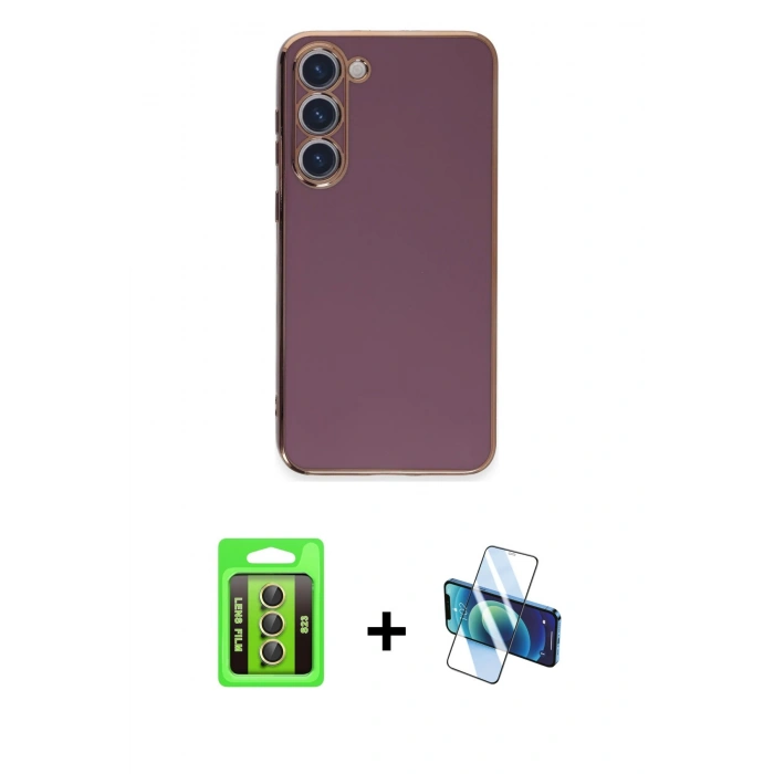 MARSİLYAN™- Galaxy S23 Kılıf Yankı Serisi - Siyah 3D Antistatik Seramik Nano Ekran Koruyucu + Raze Metal Kamera Lens - SI
