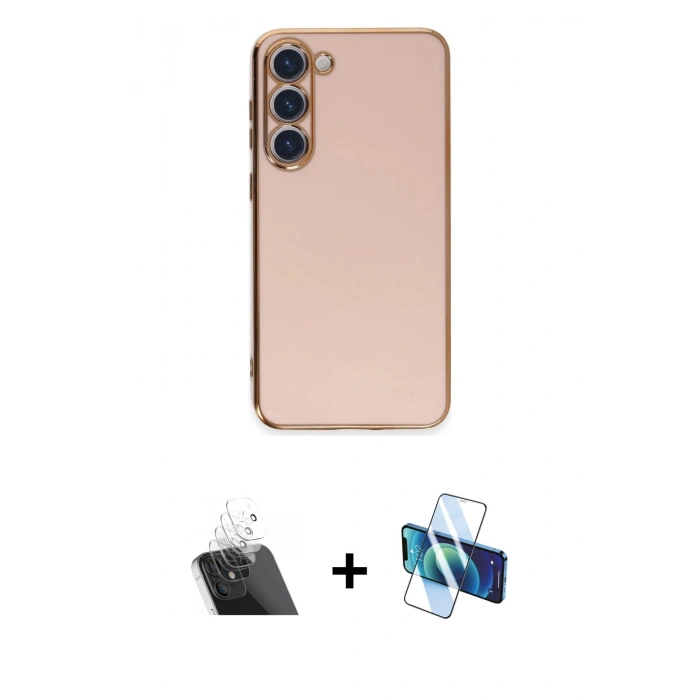 MARSİLYAN™- Galaxy S23 Kılıf Yankı Serisi - Siyah 3D Antistatik Seramik Nano Ekran Koruyucu + Kamera Lens Koruma Cam - SF