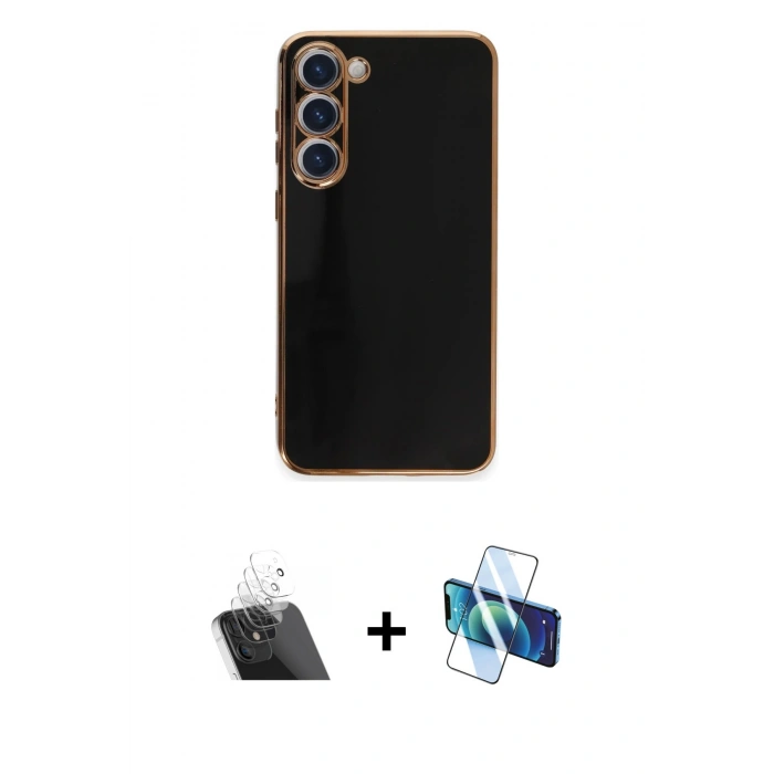 MARSİLYAN™- Galaxy S23 Kılıf Yankı Serisi - Siyah 3D Antistatik Seramik Nano Ekran Koruyucu + Kamera Lens Koruma Cam - SF