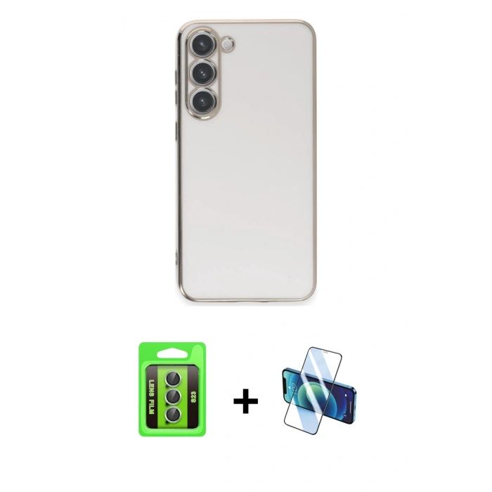 MARSİLYAN™- Galaxy S23 Kılıf Yankı Serisi - Siyah 3D Antistatik Seramik Nano Ekran Koruyucu + Raze Metal Kamera Lens - YL