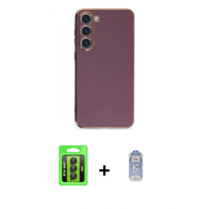 MARSİLYAN™- Galaxy S23 Kılıf Yankı Serisi - Siyah Joko Magic 5D Cam + Raze Metal Kamera Lens - SH