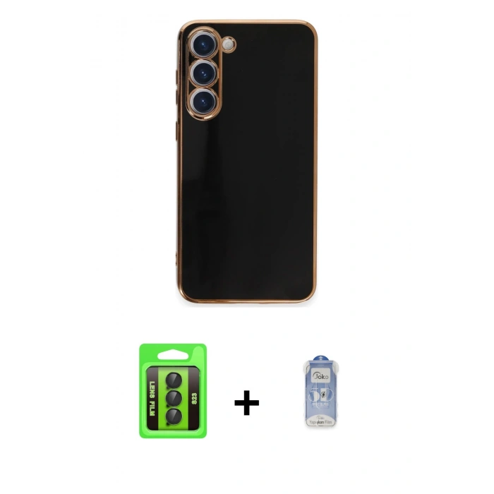 MARSİLYAN™- Galaxy S23 Kılıf Yankı Serisi - Siyah Joko Magic 5D Cam + Raze Metal Kamera Lens - SH