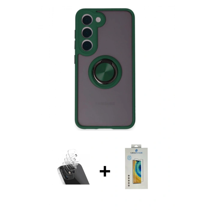 MARSİLYAN™- Galaxy S23 Kılıf Yörünge Çizgi - Şeffaf Polymer Nano Ekran Koruyucu + Şeffaf Kamera Lens Koruma Cam