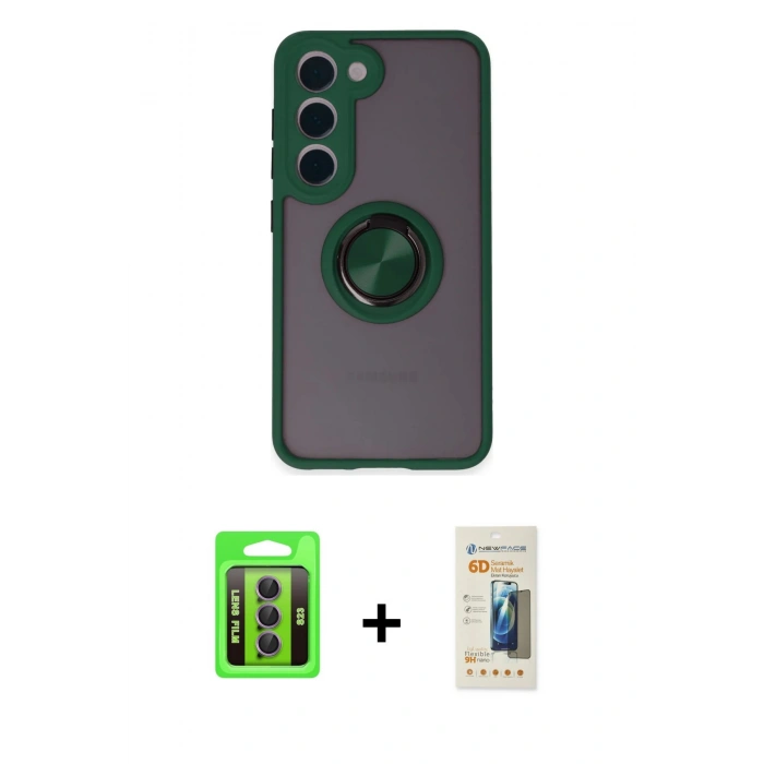 MARSİLYAN™- Galaxy S23 Kılıf Yörünge Çizgi - Siyah 6D Mat Seramik Hayalet Nano Ekran Koruyucu + Raze Metal Kamera Lens - MR