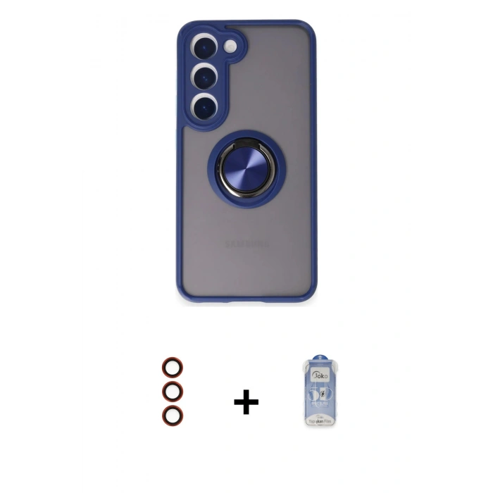 MARSİLYAN™- Galaxy S23 Kılıf Yörünge Çizgi - Siyah Joko Magic 5D Cam + Metal Kamera Lens - KI