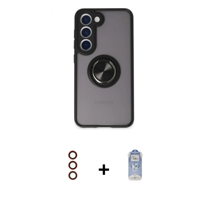MARSİLYAN™- Galaxy S23 Kılıf Yörünge Çizgi - Siyah Joko Magic 5D Cam + Metal Kamera Lens - KI