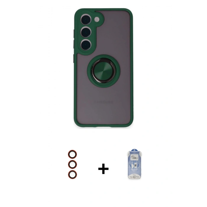 MARSİLYAN™- Galaxy S23 Kılıf Yörünge Çizgi - Siyah Joko Magic 5D Cam + Metal Kamera Lens - KI