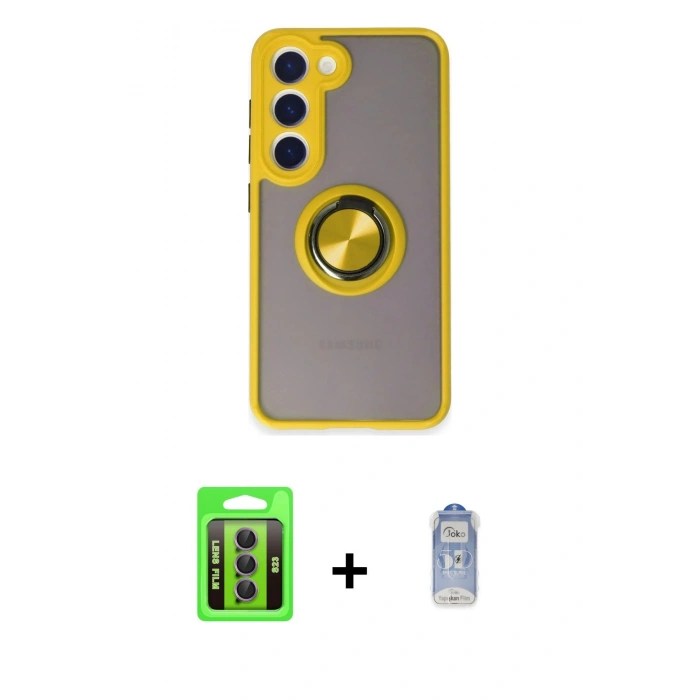 MARSİLYAN™- Galaxy S23 Kılıf Yörünge Çizgi - Siyah Joko Magic 5D Cam + Raze Metal Kamera Lens - MR