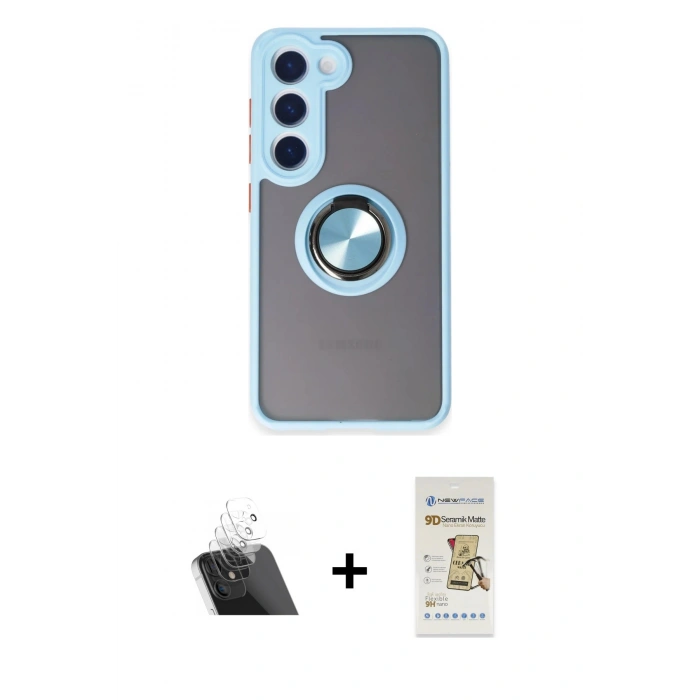 MARSİLYAN™- Galaxy S23 Kılıf Yörünge Çizgi - Siyah Mat Seramik Nano Ekran Koruyucu + Kamera Lens Koruma Cam - SF