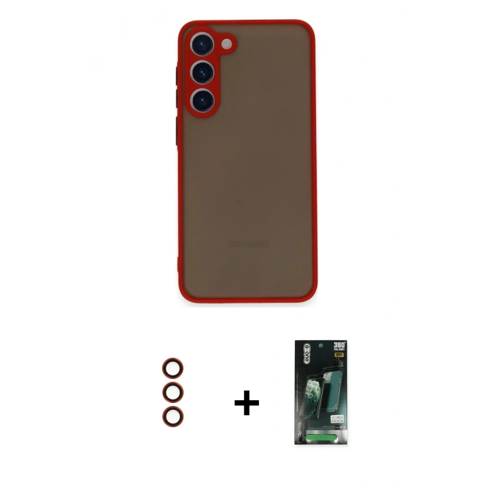 MARSİLYAN™- Galaxy S23 Plus Kılıf Ahenk Çizgi Serisi - Şeffaf 360 Full Body Arka Koruyucu + Metal Kamera Lens - KI