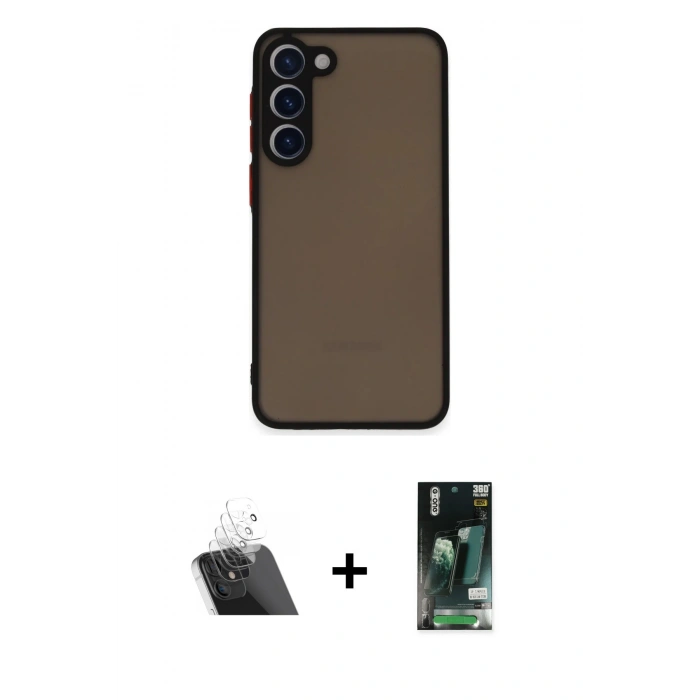 MARSİLYAN™- Galaxy S23 Plus Kılıf Ahenk Çizgi Serisi - Şeffaf 360 Full Body Arka Koruyucu + Şeffaf Kamera Lens Koruma Cam