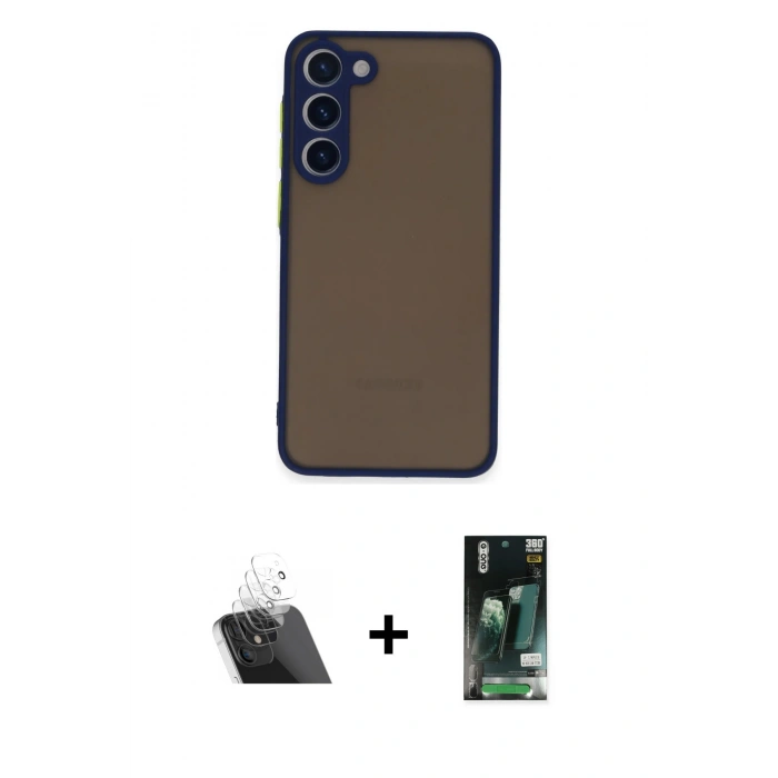 MARSİLYAN™- Galaxy S23 Plus Kılıf Ahenk Çizgi Serisi - Şeffaf 360 Full Body Arka Koruyucu + Şeffaf Kamera Lens Koruma Cam