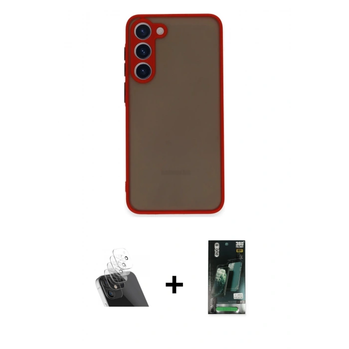 MARSİLYAN™- Galaxy S23 Plus Kılıf Ahenk Çizgi Serisi - Şeffaf 360 Full Body Arka Koruyucu + Şeffaf Kamera Lens Koruma Cam