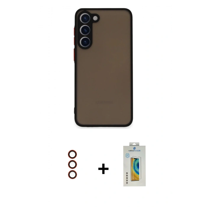 MARSİLYAN™- Galaxy S23 Plus Kılıf Ahenk Çizgi Serisi - Şeffaf Polymer Nano Ekran Koruyucu + Metal Kamera Lens - KI