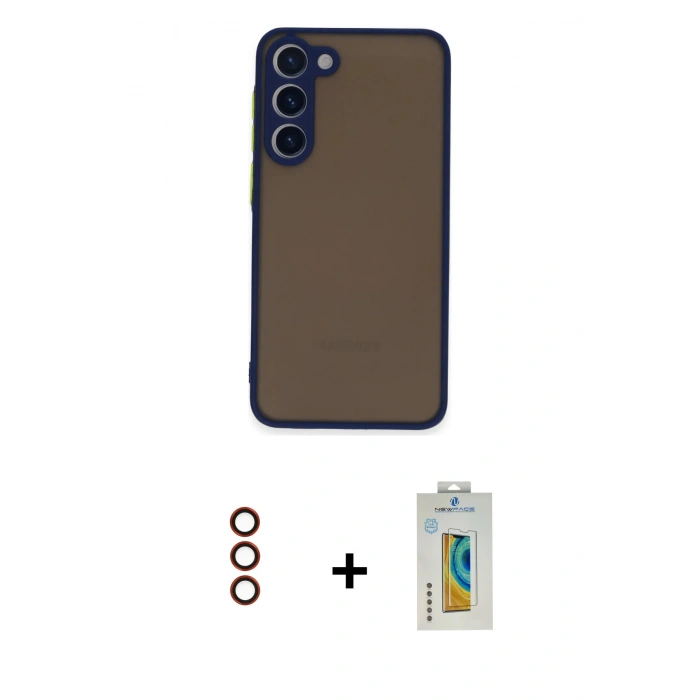 MARSİLYAN™- Galaxy S23 Plus Kılıf Ahenk Çizgi Serisi - Şeffaf Polymer Nano Ekran Koruyucu + Metal Kamera Lens - KI