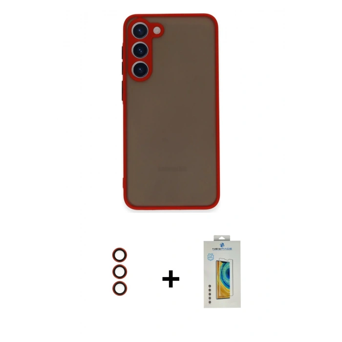 MARSİLYAN™- Galaxy S23 Plus Kılıf Ahenk Çizgi Serisi - Şeffaf Polymer Nano Ekran Koruyucu + Metal Kamera Lens - KI