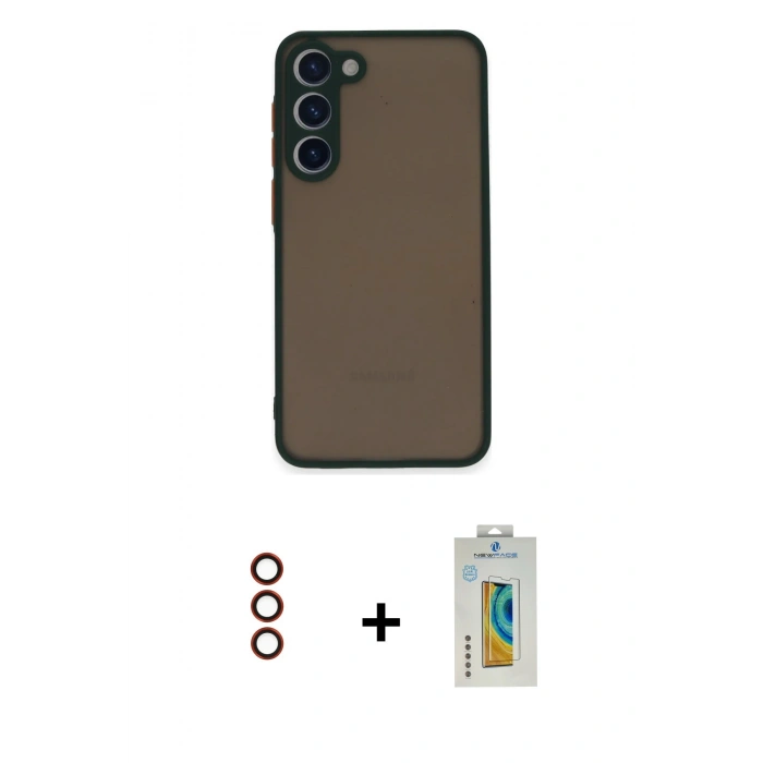 MARSİLYAN™- Galaxy S23 Plus Kılıf Ahenk Çizgi Serisi - Şeffaf Polymer Nano Ekran Koruyucu + Metal Kamera Lens - KI