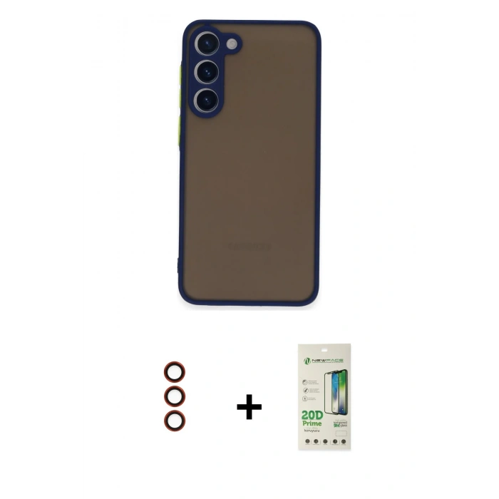 MARSİLYAN™- Galaxy S23 Plus Kılıf Ahenk Çizgi Serisi - Siyah 20D Premium Cam Ekran Koruyucu + Metal Kamera Lens - KI