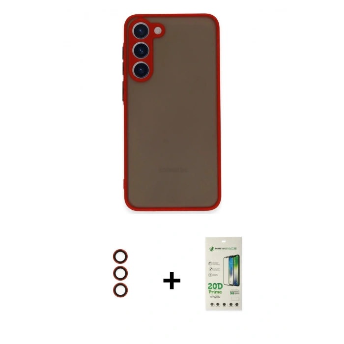 MARSİLYAN™- Galaxy S23 Plus Kılıf Ahenk Çizgi Serisi - Siyah 20D Premium Cam Ekran Koruyucu + Metal Kamera Lens - KI