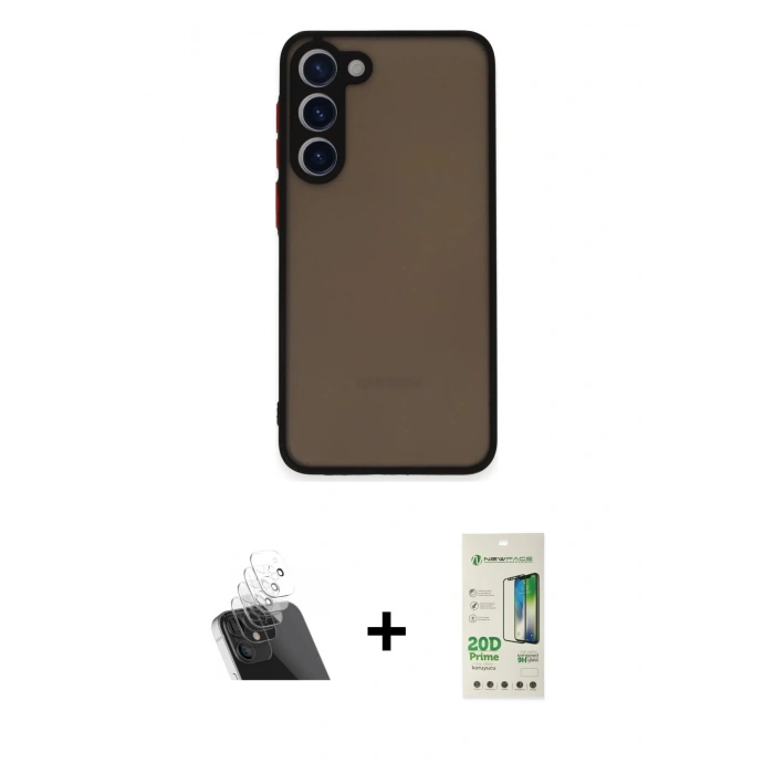 MARSİLYAN™- Galaxy S23 Plus Kılıf Ahenk Çizgi Serisi - Siyah 20D Premium Cam Ekran Koruyucu + Kamera Lens Koruma Cam - SF