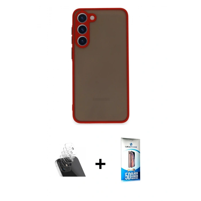 MARSİLYAN™- Galaxy S23 Plus Kılıf Ahenk Çizgi Serisi - Siyah 5D Eko Cam Ekran Koruyucu + Kamera Lens Koruma Cam - SF