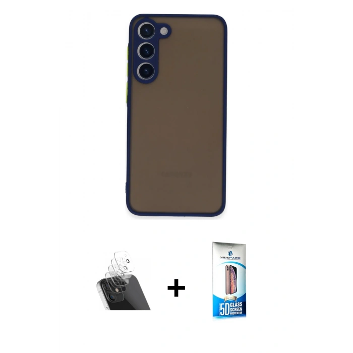 MARSİLYAN™- Galaxy S23 Plus Kılıf Ahenk Çizgi Serisi - Siyah 5D Eko Cam Ekran Koruyucu + Kamera Lens Koruma Cam - SF