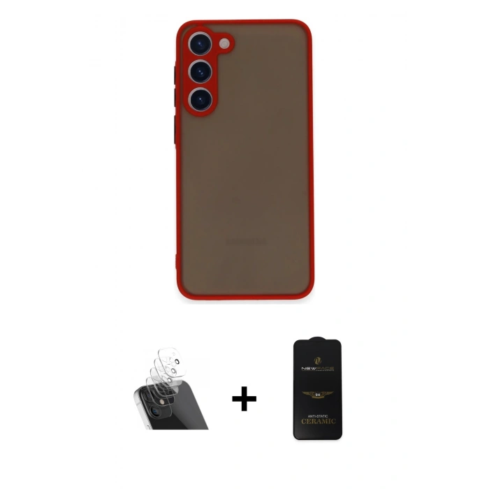 MARSİLYAN™- Galaxy S23 Plus Kılıf Ahenk Çizgi Serisi - Siyah 6D Antistatik Mat Seramik Hayalet Nano Ekran Koruyucu + Kamera Lens Koruma Cam - SF
