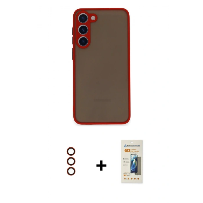 MARSİLYAN™- Galaxy S23 Plus Kılıf Ahenk Çizgi Serisi - Siyah 6D Mat Seramik Hayalet Nano Ekran Koruyucu + Metal Kamera Lens - KI