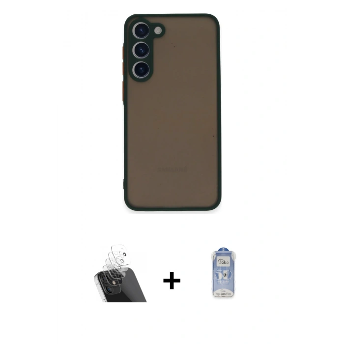 MARSİLYAN™- Galaxy S23 Plus Kılıf Ahenk Çizgi Serisi - Siyah Joko Magic 5D Cam + Kamera Lens Koruma Cam - SF