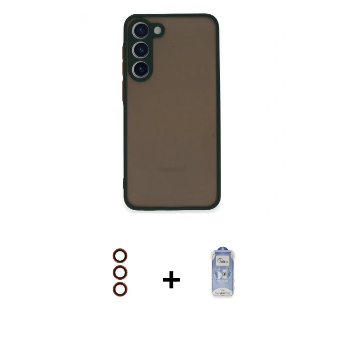 MARSİLYAN™- Galaxy S23 Plus Kılıf Ahenk Çizgi Serisi - Siyah Joko Magic 5D Cam + Metal Kamera Lens - KI