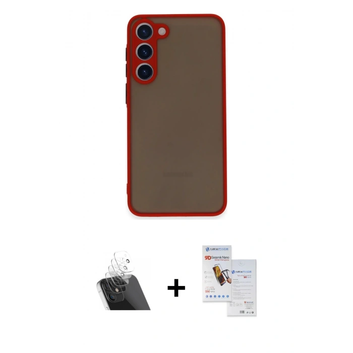 MARSİLYAN™- Galaxy S23 Plus Kılıf Ahenk Çizgi Serisi - Siyah Seramik Nano Ekran Koruyucu + Kamera Lens Koruma Cam - SF