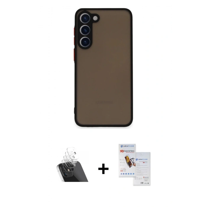 MARSİLYAN™- Galaxy S23 Plus Kılıf Ahenk Çizgi Serisi - Siyah Seramik Nano Ekran Koruyucu + Kamera Lens Koruma Cam - SF