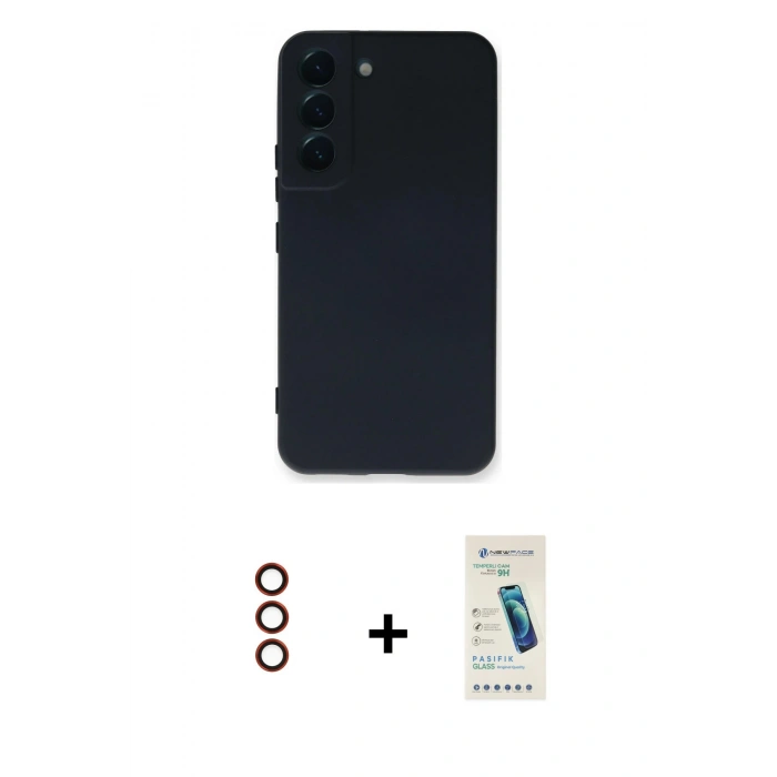 MARSİLYAN™- Galaxy S23 Plus Kılıf Ahenk Serisi - Şeffaf Pasifik Cam Ekran Koruyucu + Metal Kamera Lens - KI