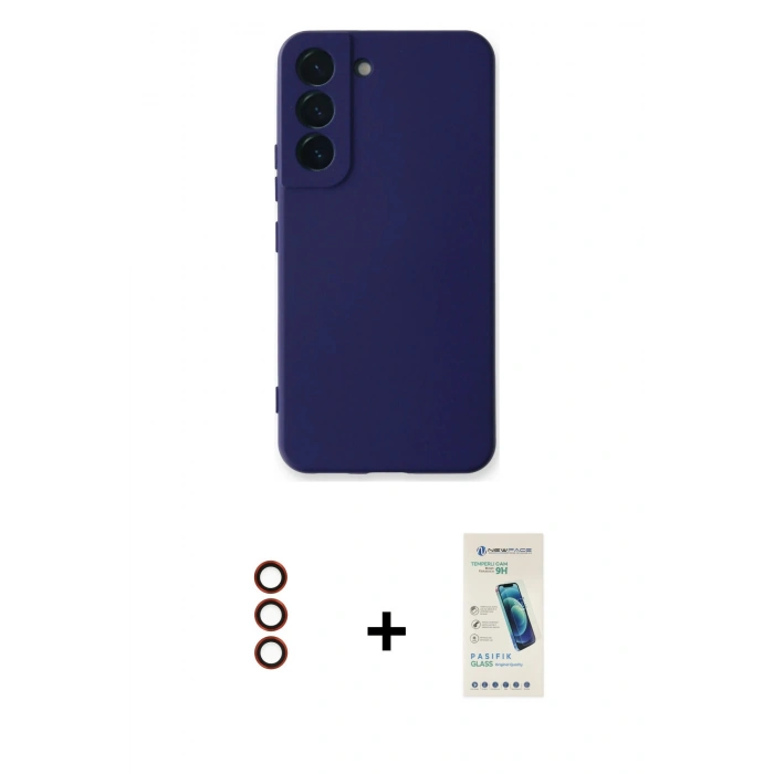 MARSİLYAN™- Galaxy S23 Plus Kılıf Ahenk Serisi - Şeffaf Pasifik Cam Ekran Koruyucu + Metal Kamera Lens - KI